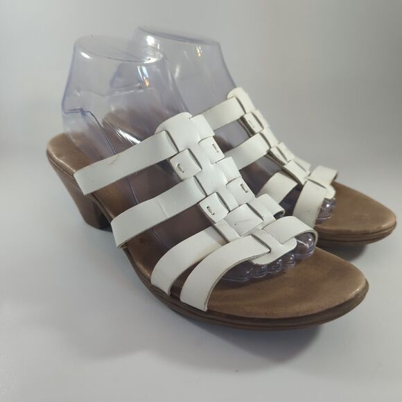 Clarks Bendables Ladies White Leather Slip On Heeled Sandals 9M - Picture 1 of 9